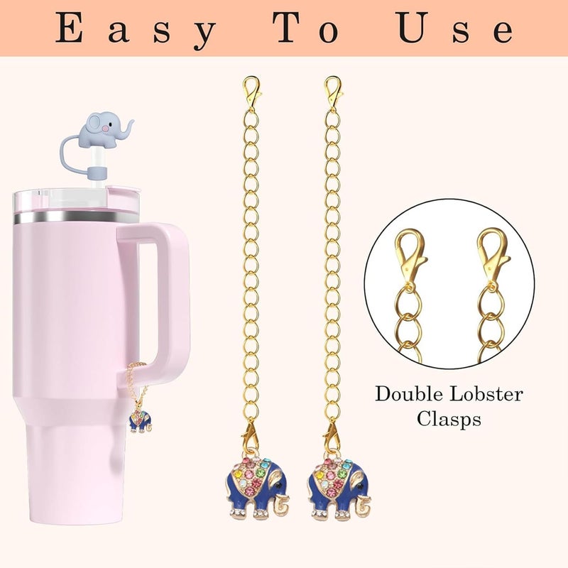 Kleeblatt Elephant Covers Cap For Stanley Cup, 2pcs 10mm Cute Silicone Straw Toppers For Tumblers With 2pcs Elephant Charms Personalized, Stanley Cup Accessories - Image 5